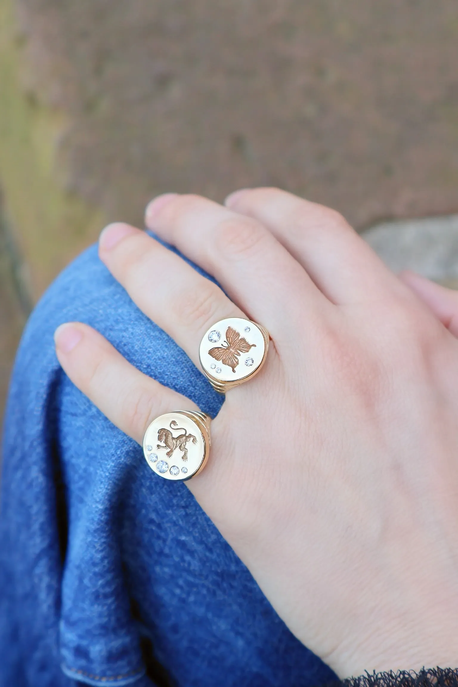 Lion Diamond Fantasy Signet Ring