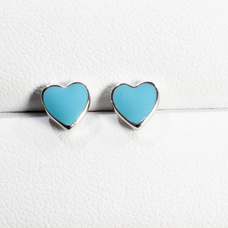 Little Enamel Heart Stud Earrings - Silver - Girls & Teens