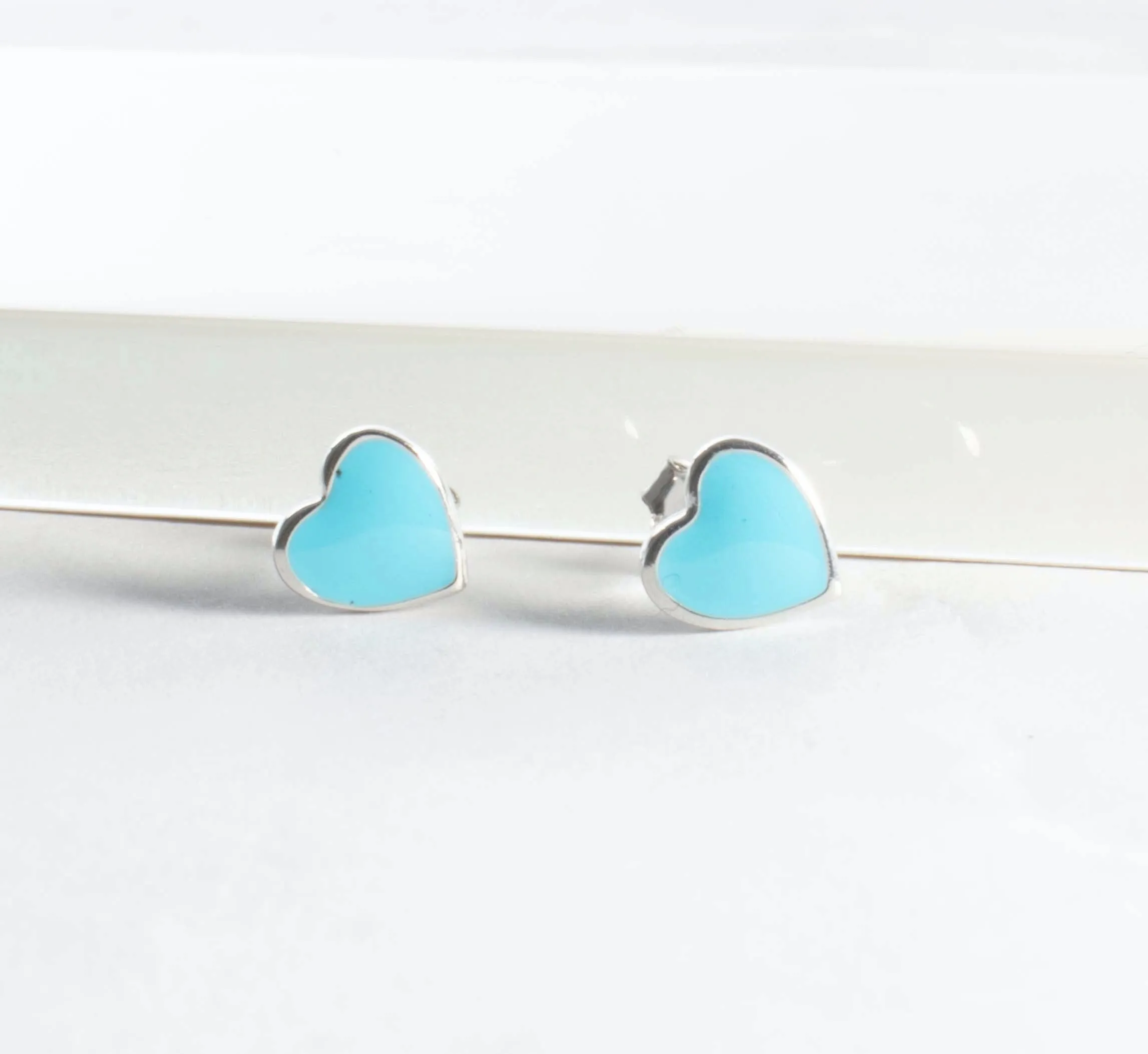 Little Enamel Heart Stud Earrings - Silver - Girls & Teens