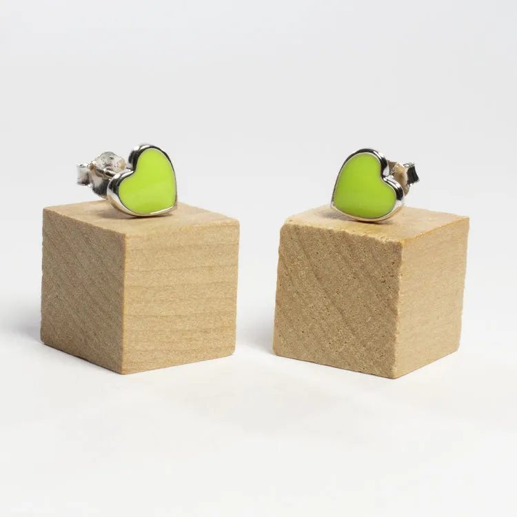 Little Enamel Heart Stud Earrings - Silver - Girls & Teens