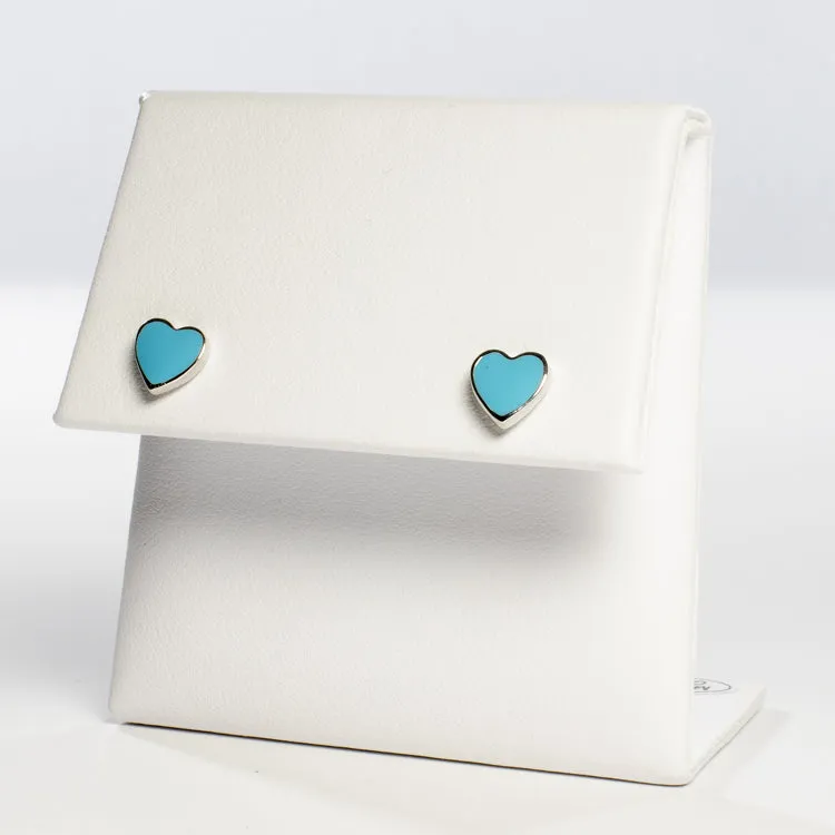 Little Enamel Heart Stud Earrings - Silver - Girls & Teens