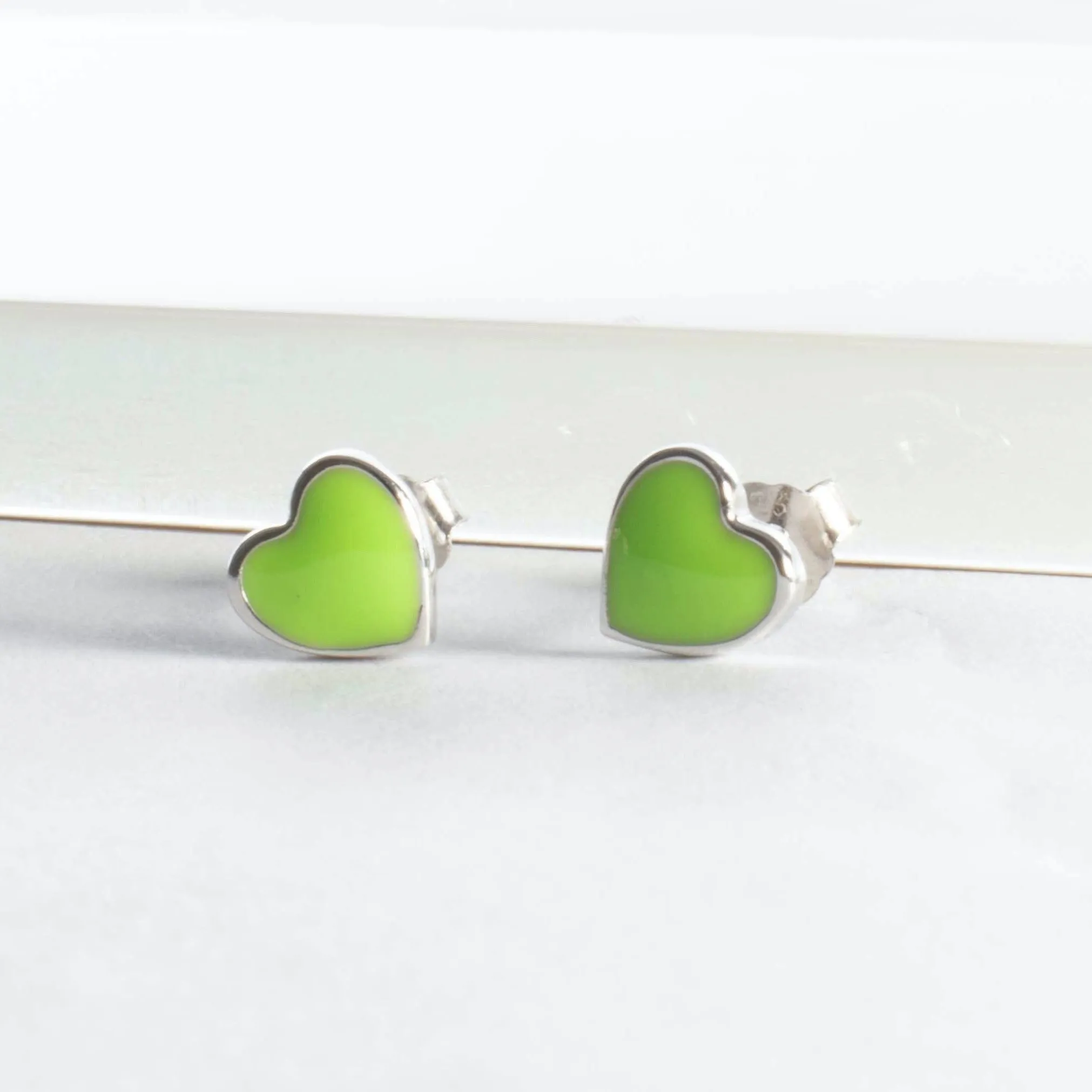Little Enamel Heart Stud Earrings - Silver - Girls & Teens