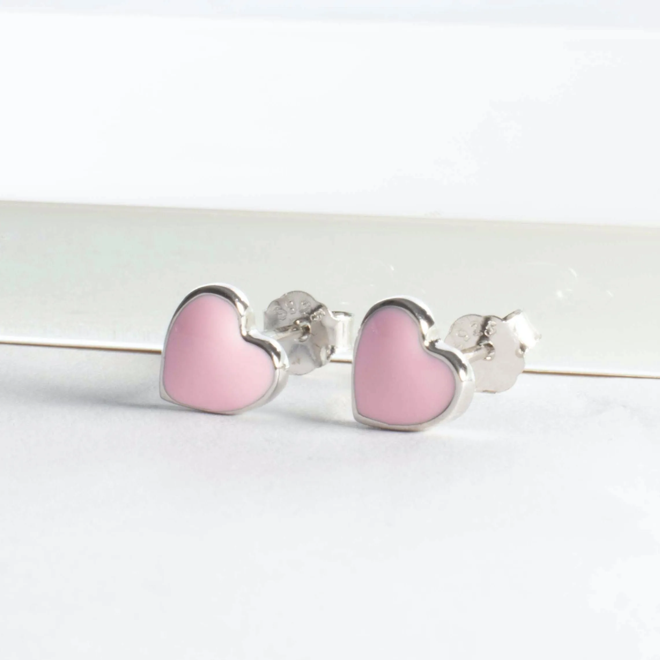 Little Enamel Heart Stud Earrings - Silver - Girls & Teens