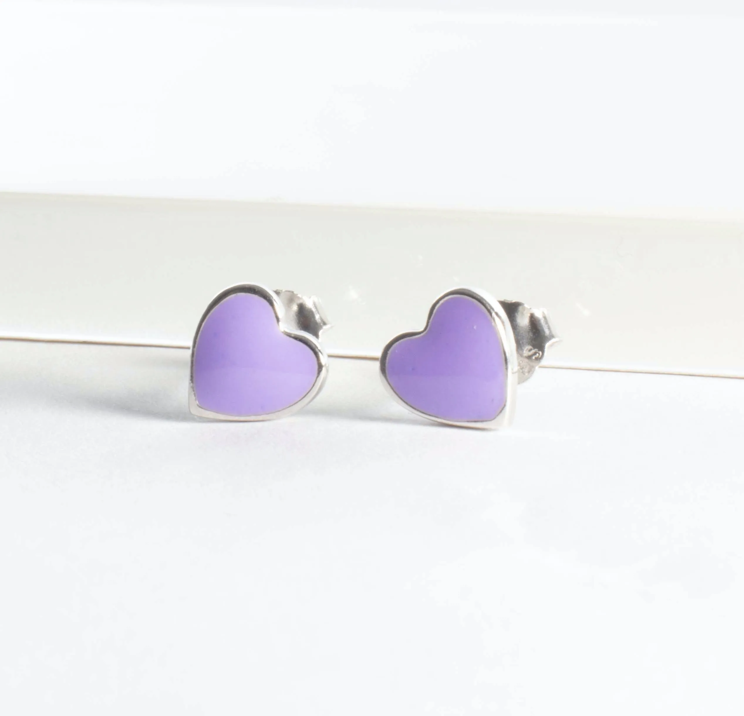 Little Enamel Heart Stud Earrings - Silver - Girls & Teens