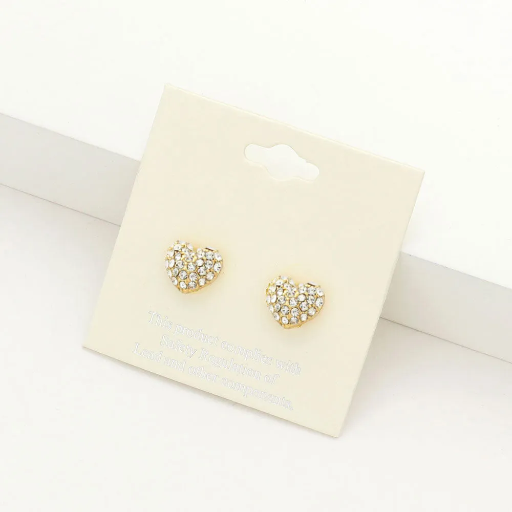 Little Girls Clear Crystal Heart Stud Earrings on Gold | Small Pageant Earrings | 152195