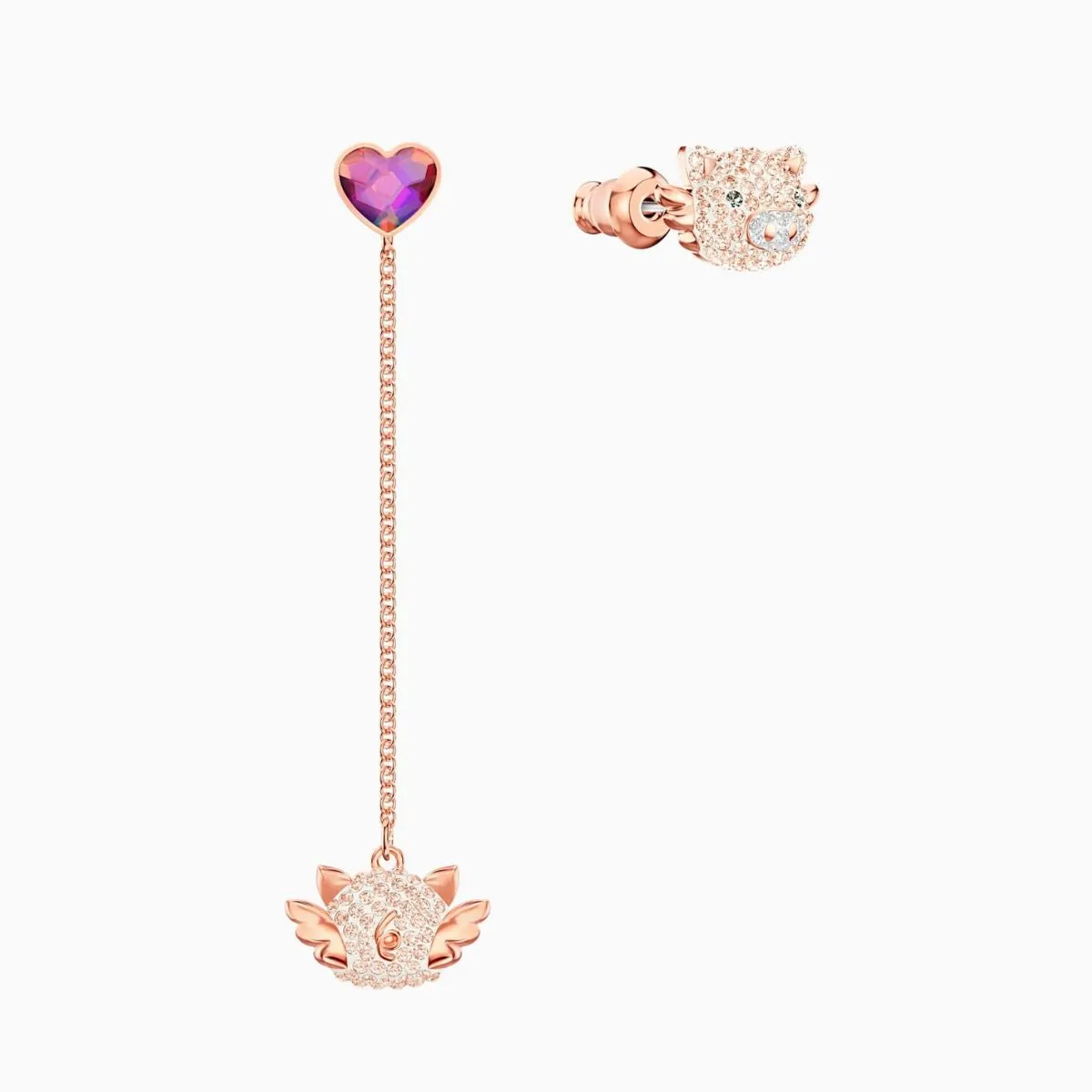 Little Pig Multi-Colored Rose Gold Plating Pierced Earrings