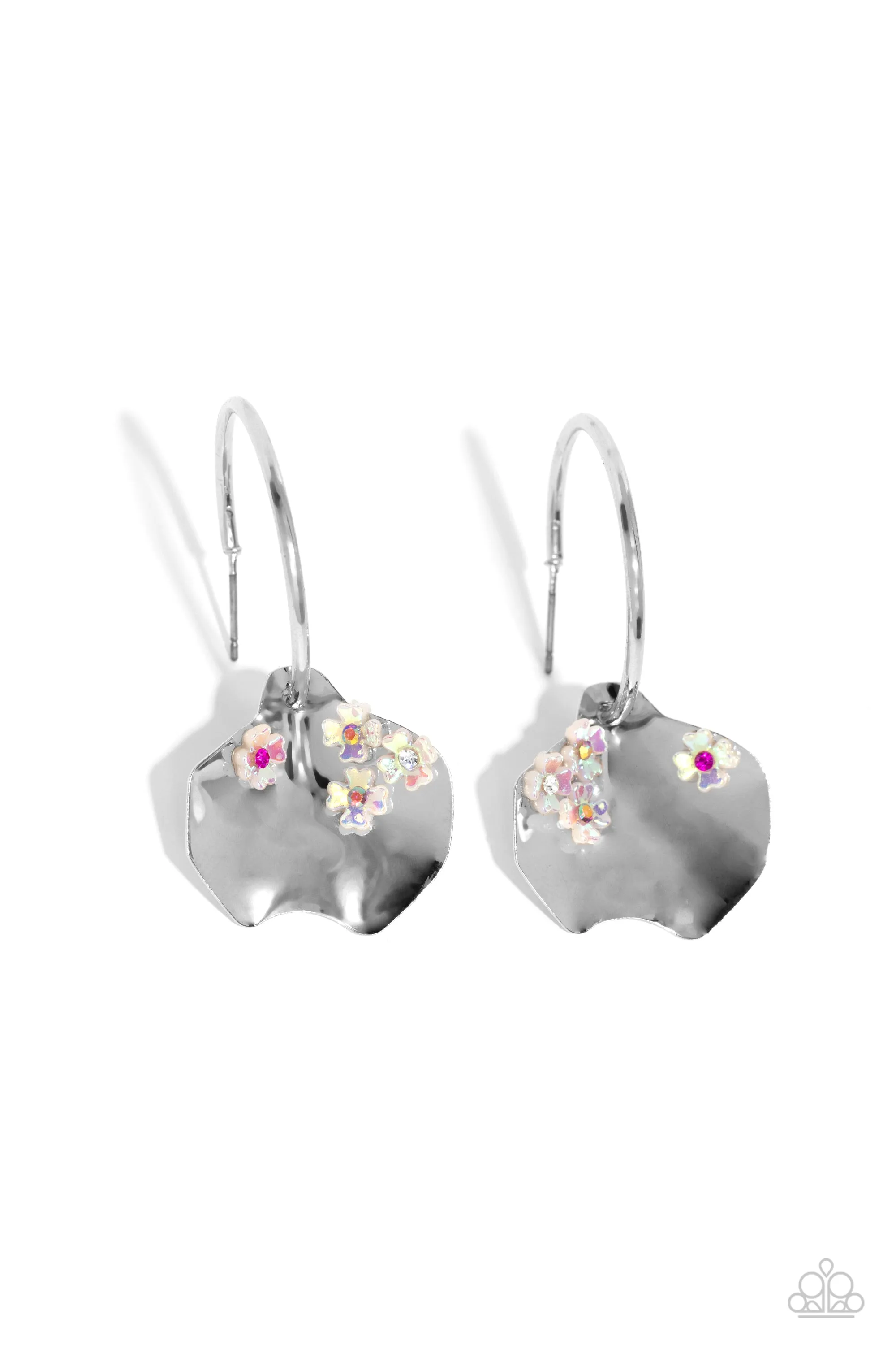 Majestic Mermaid - Pink - and Iridescent Flower Paparazzi Drop Hoop Earrings