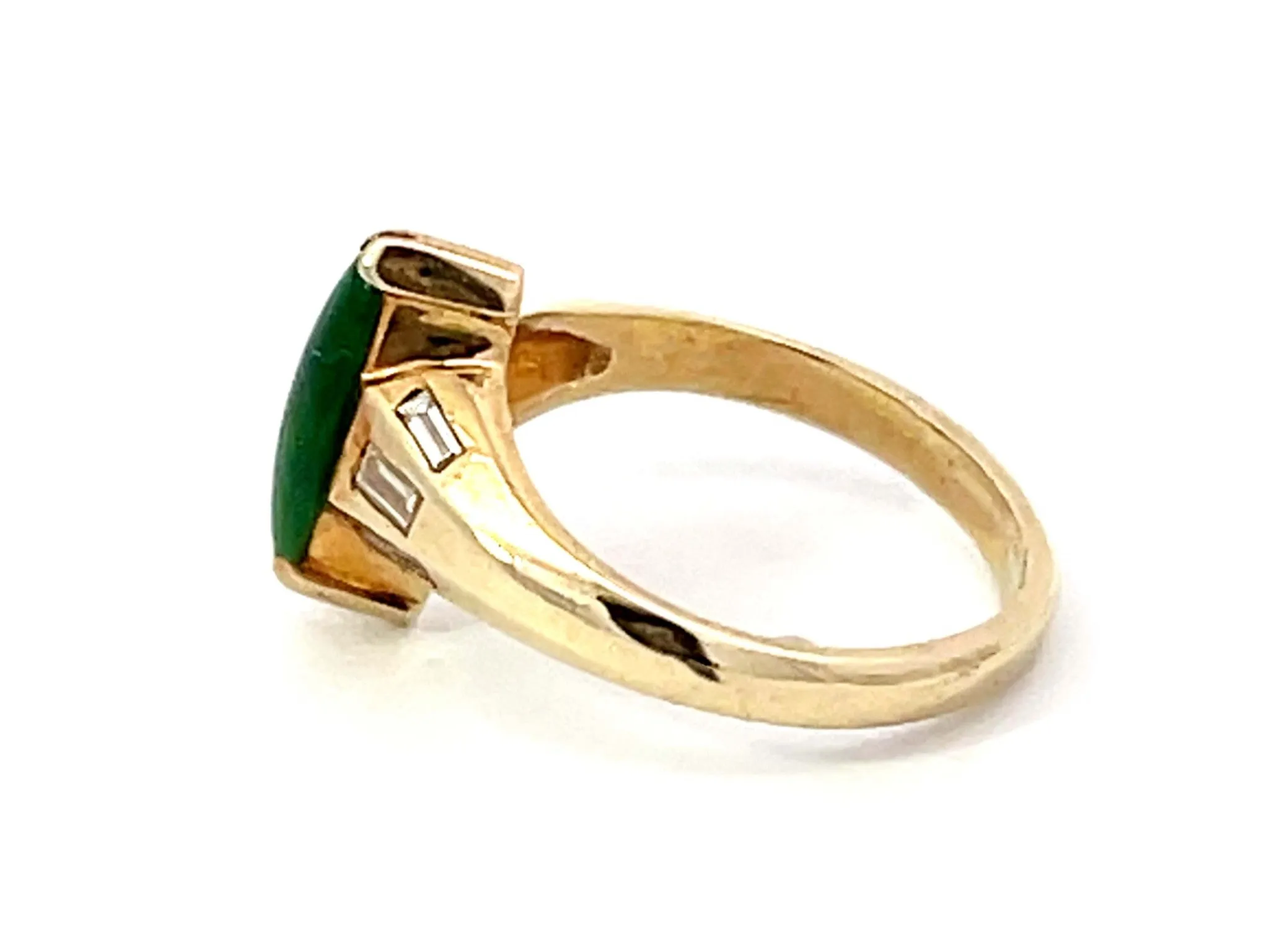 Marquise Jade Baguette Diamond Ring 14k Yellow Gold