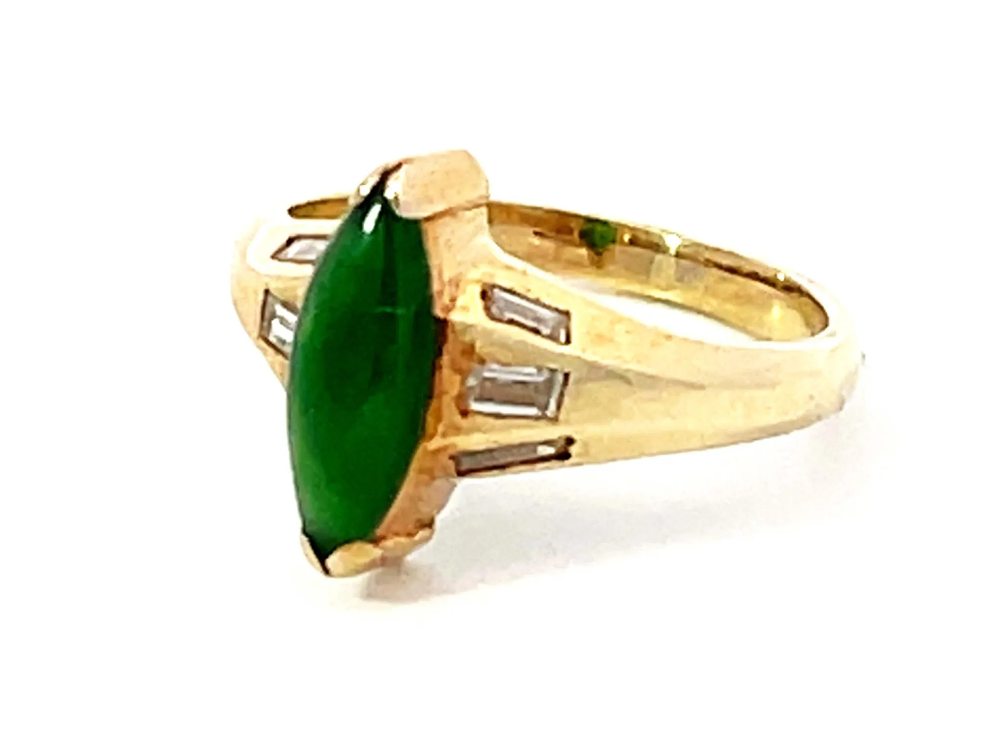 Marquise Jade Baguette Diamond Ring 14k Yellow Gold