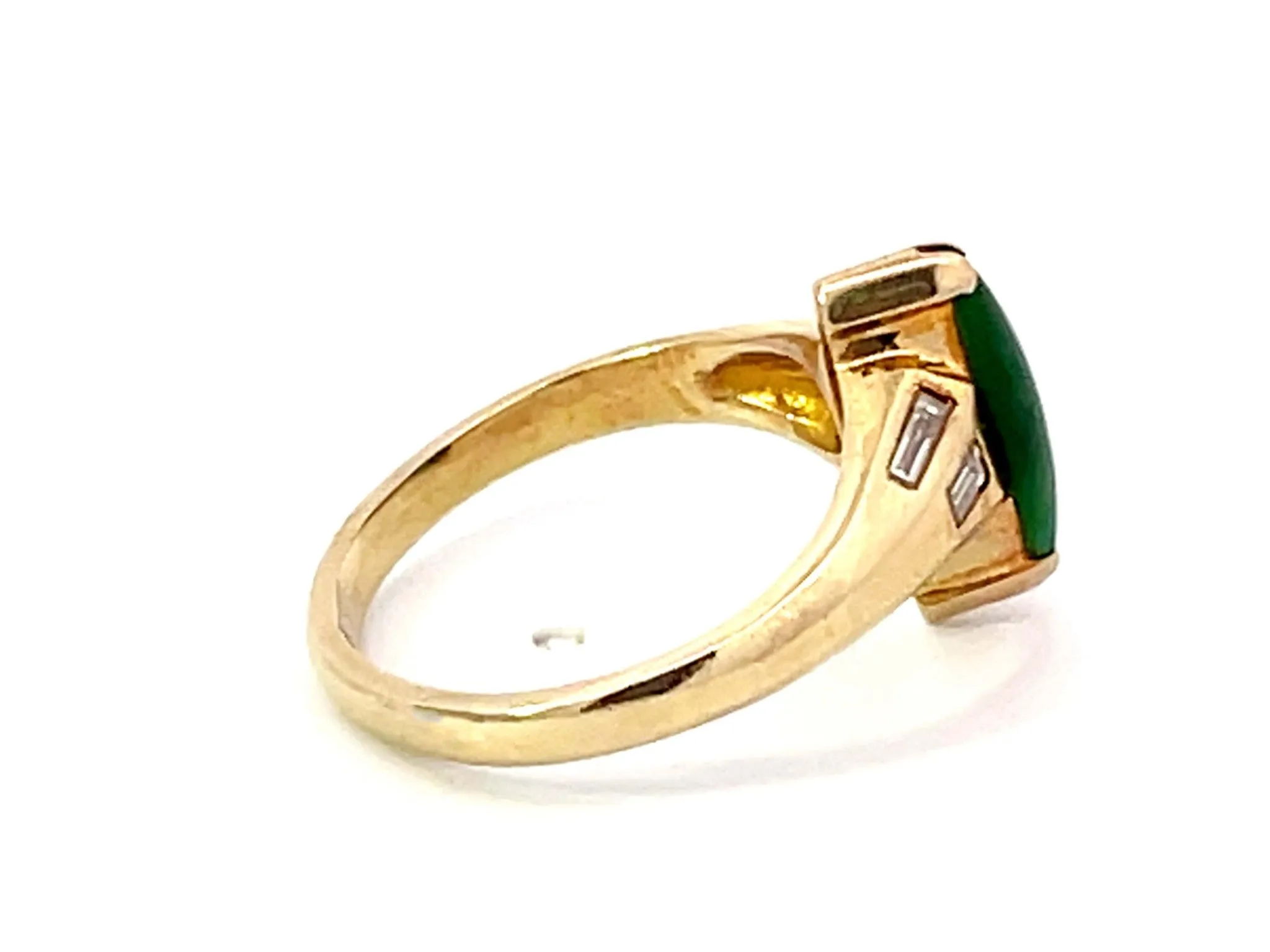 Marquise Jade Baguette Diamond Ring 14k Yellow Gold