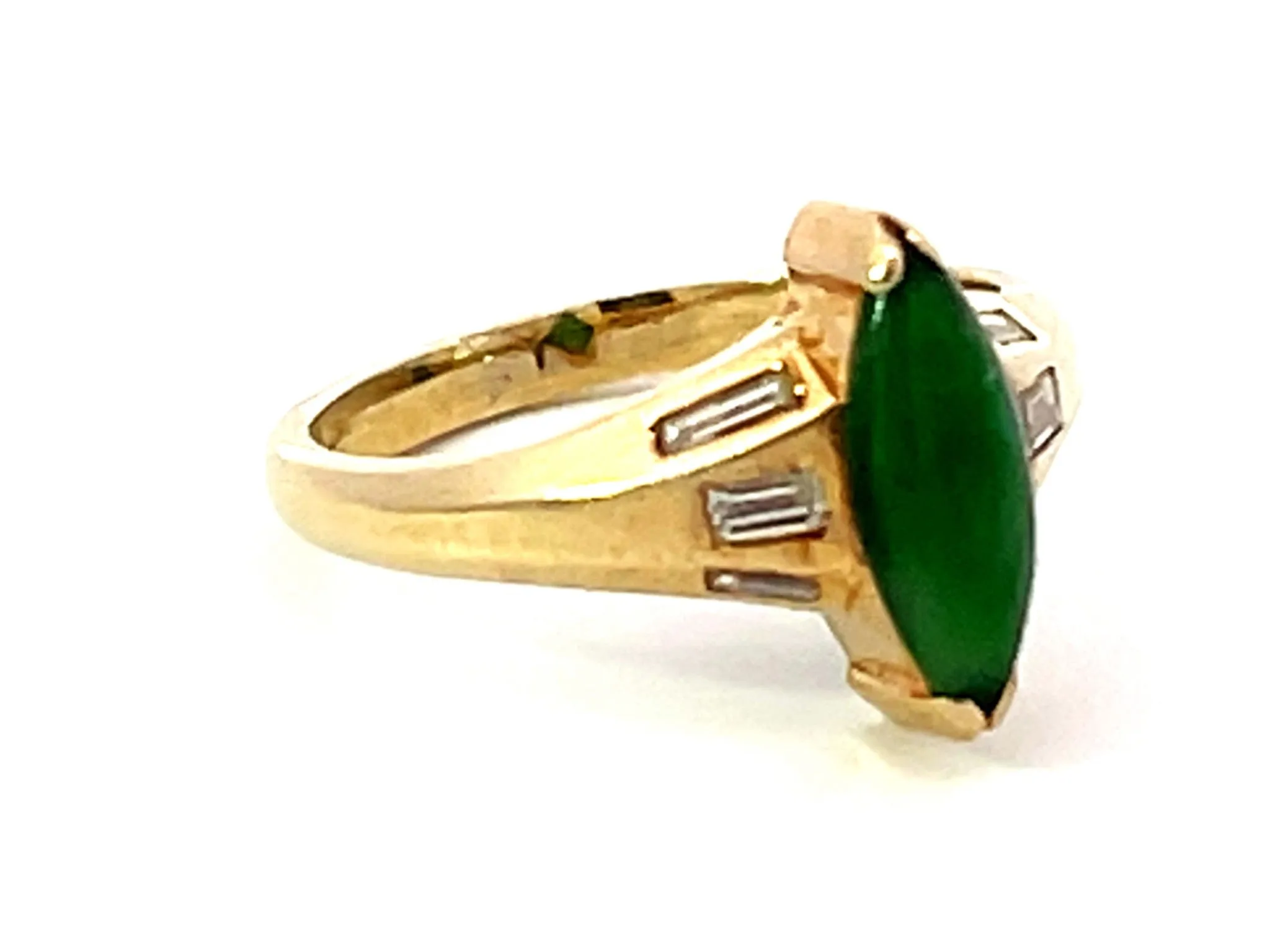 Marquise Jade Baguette Diamond Ring 14k Yellow Gold