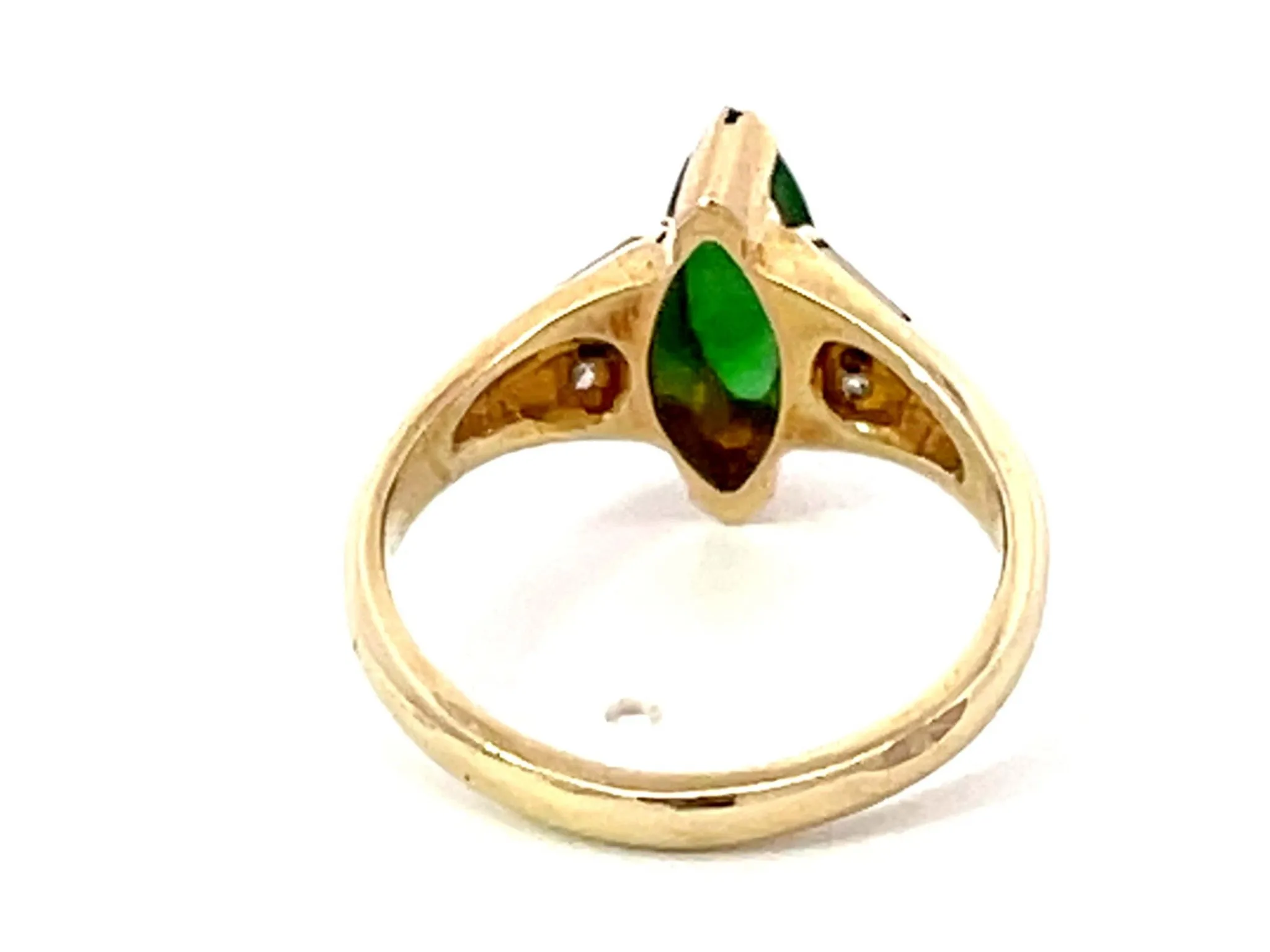 Marquise Jade Baguette Diamond Ring 14k Yellow Gold