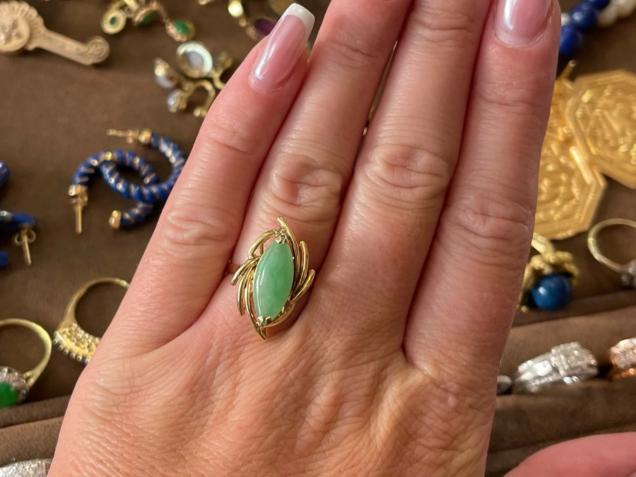 Marquise Jade Ring 14k Yellow Gold
