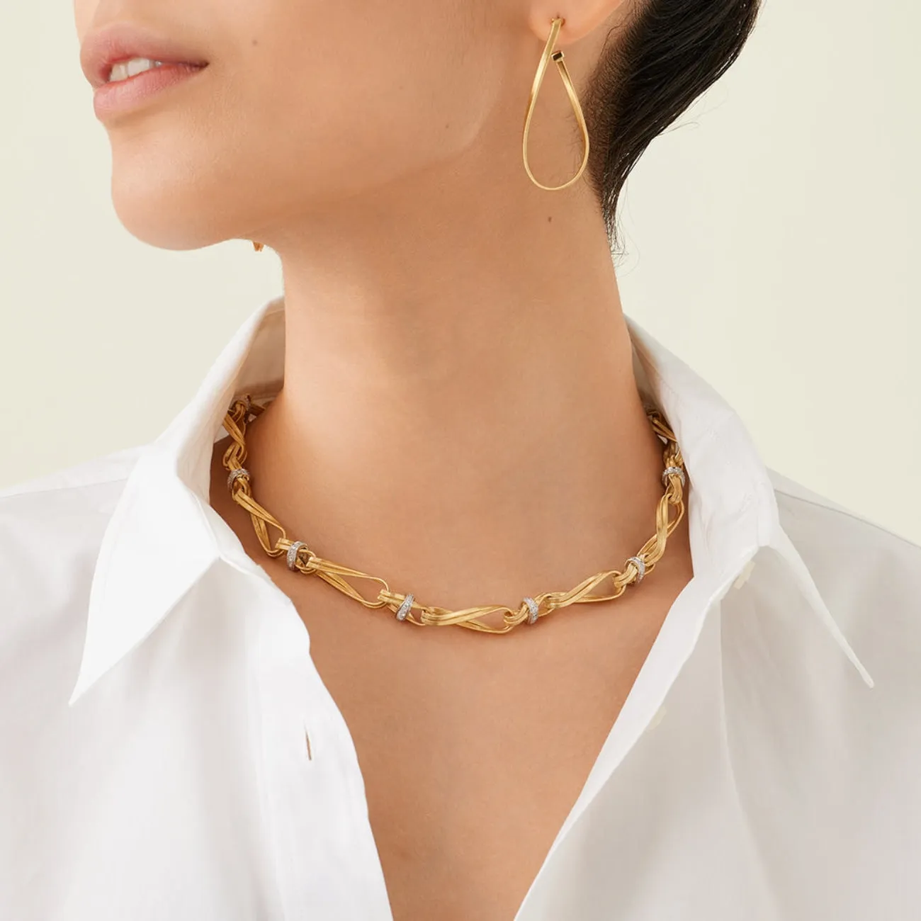 Marrakech 18K Yellow Gold Twisted Double Coil Diamond Link Necklace