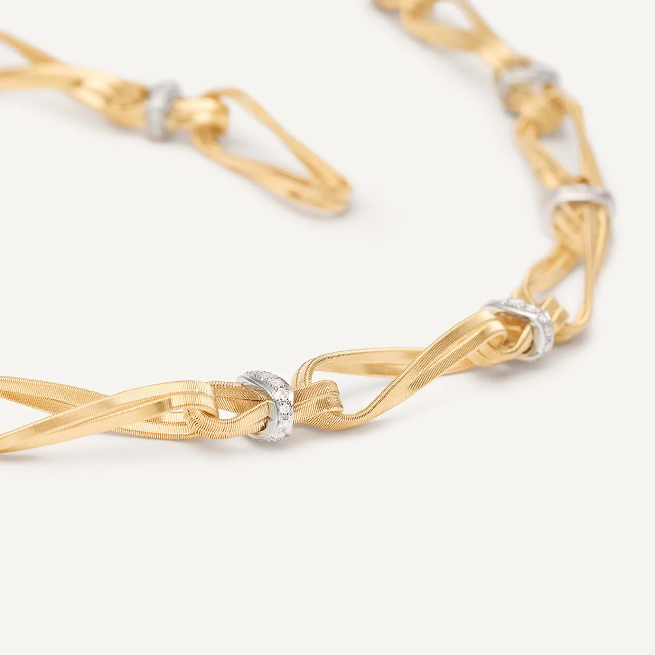 Marrakech 18K Yellow Gold Twisted Double Coil Diamond Link Necklace