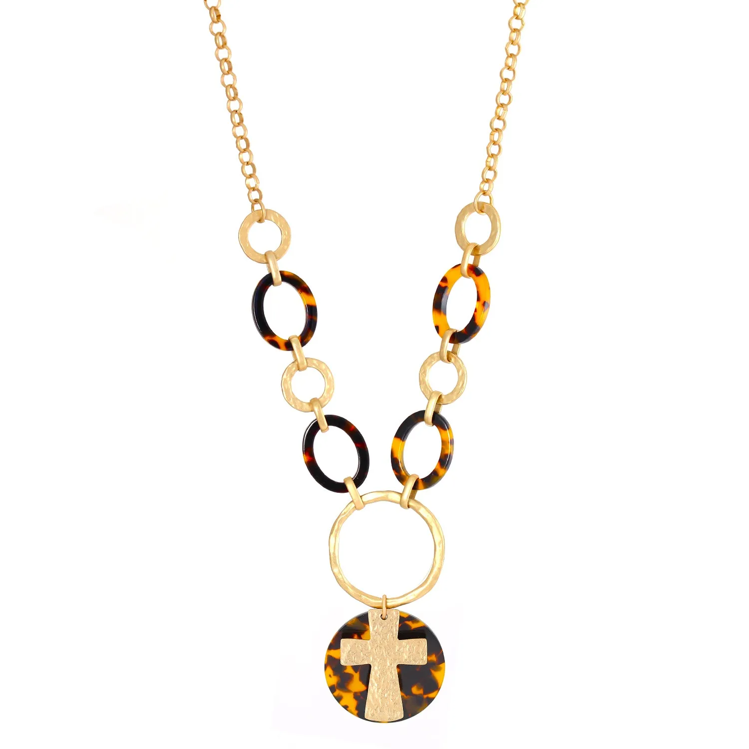 MATTE GOLD CROSS TORTOISE SHELL  NECKLACE #SC38241/1 (PA1)