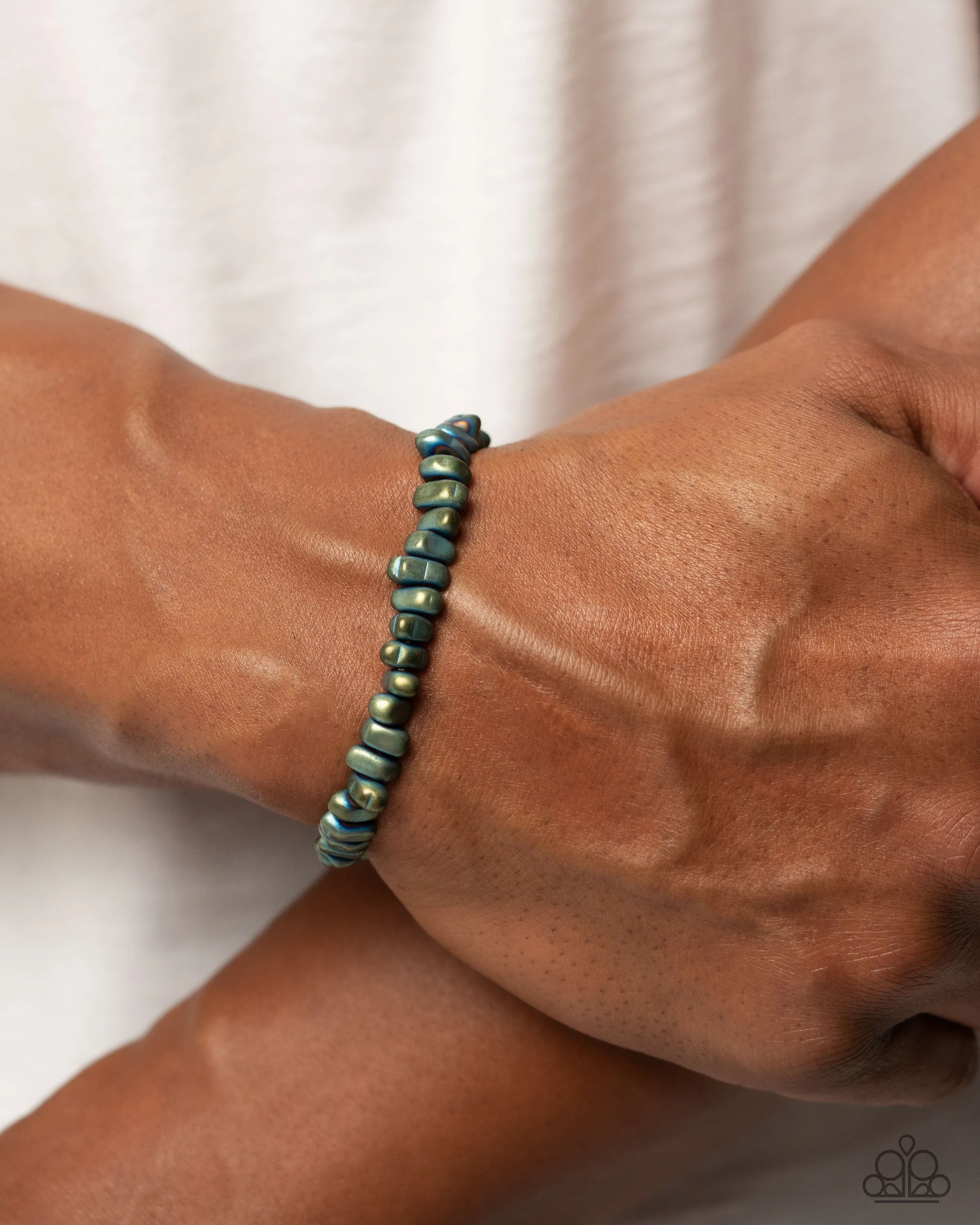 Matte Makeover - Green - Pebble Bead Paparazzi Urban Stretchy Bracelet