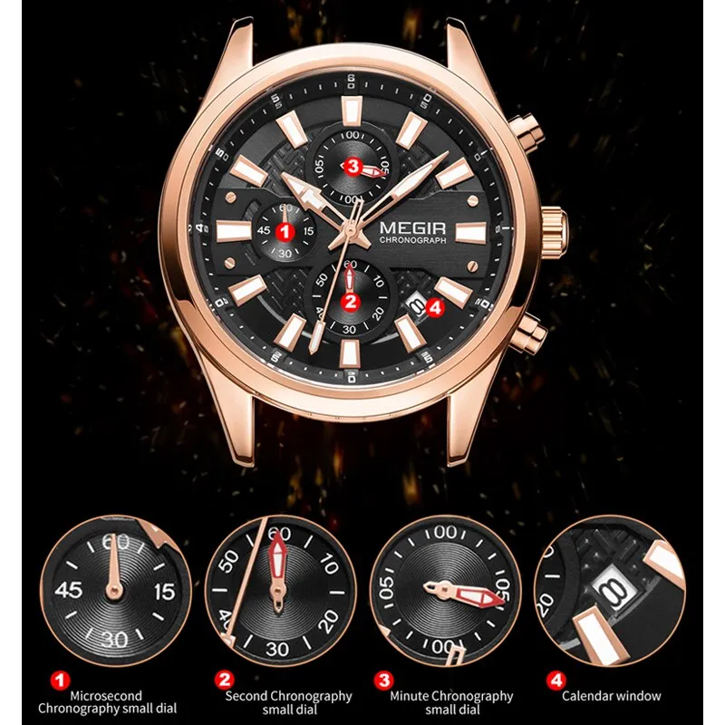MEGIR New Fashion Watches Chronograph Waterproof Stainless Steel Date Sports Quartz Watch Men Top Brand Luxury Wristwatch
