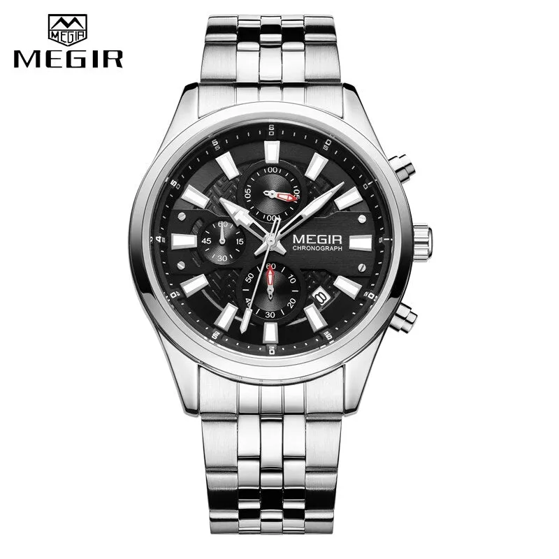 MEGIR New Fashion Watches Chronograph Waterproof Stainless Steel Date Sports Quartz Watch Men Top Brand Luxury Wristwatch