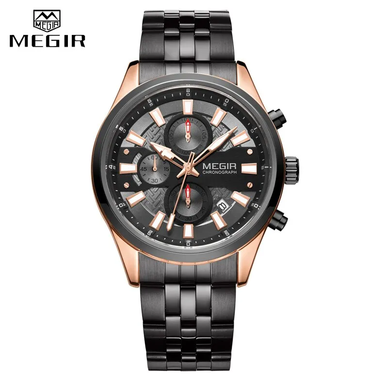 MEGIR New Fashion Watches Chronograph Waterproof Stainless Steel Date Sports Quartz Watch Men Top Brand Luxury Wristwatch