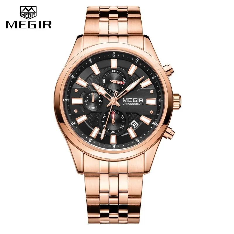 MEGIR New Fashion Watches Chronograph Waterproof Stainless Steel Date Sports Quartz Watch Men Top Brand Luxury Wristwatch