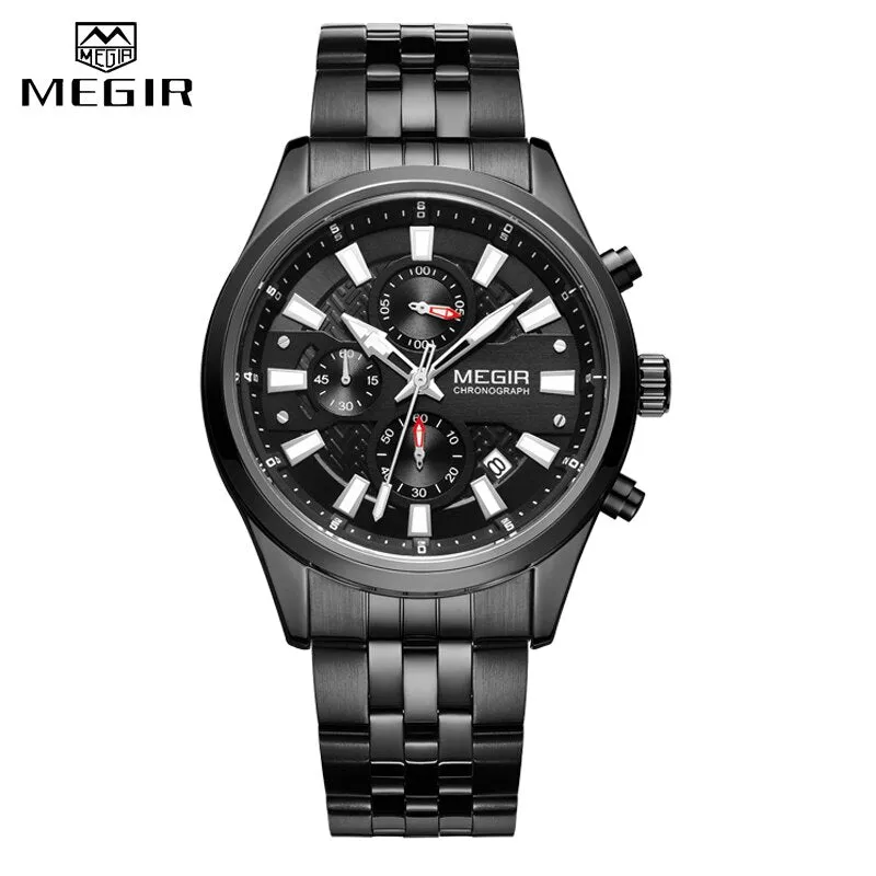 MEGIR New Fashion Watches Chronograph Waterproof Stainless Steel Date Sports Quartz Watch Men Top Brand Luxury Wristwatch