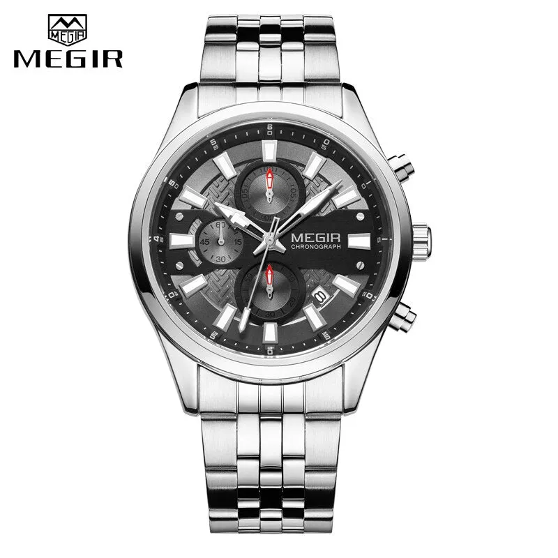 MEGIR New Fashion Watches Chronograph Waterproof Stainless Steel Date Sports Quartz Watch Men Top Brand Luxury Wristwatch