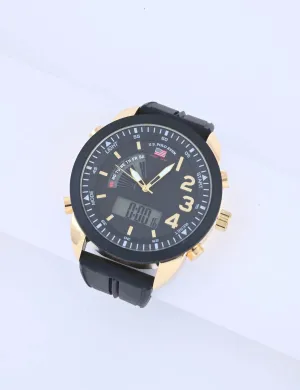 MEN'S BLACK AND GOLD ANA DIGI SPORTS WATCH