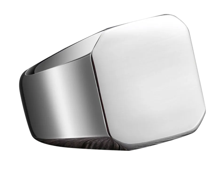 Mens Brushed Stainless Steel Signet ring - Gold / Stainless / Black