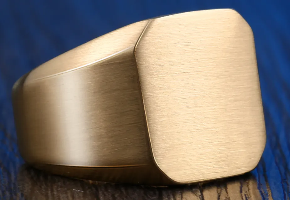 Mens Brushed Stainless Steel Signet ring - Gold / Stainless / Black