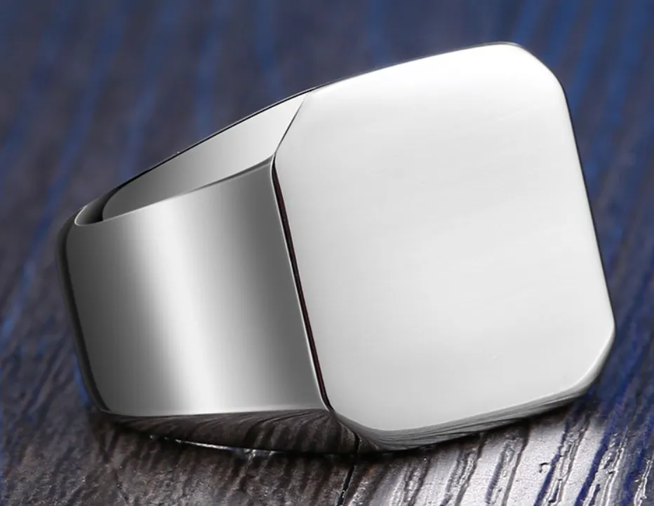 Mens Brushed Stainless Steel Signet ring - Gold / Stainless / Black