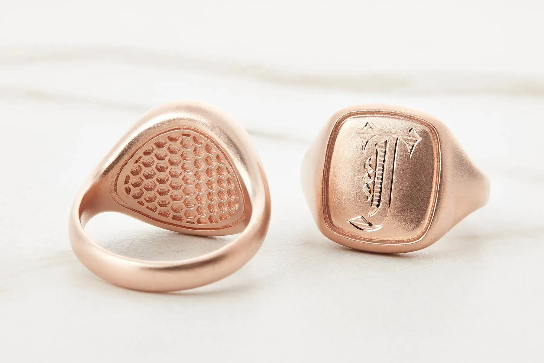 Men's Cushion Signet Ring in Rose Gold