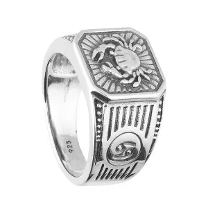 Men's Sterling Silver Cancer Zodiac Signet Ring