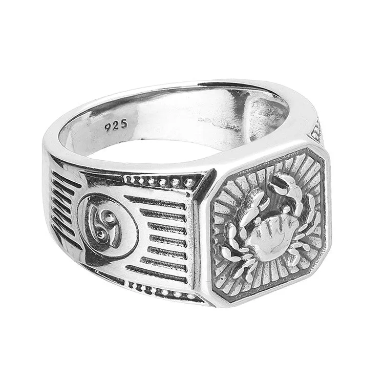 Men's Sterling Silver Cancer Zodiac Signet Ring