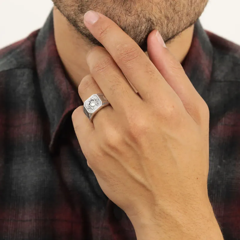 Men's Sterling Silver Cancer Zodiac Signet Ring