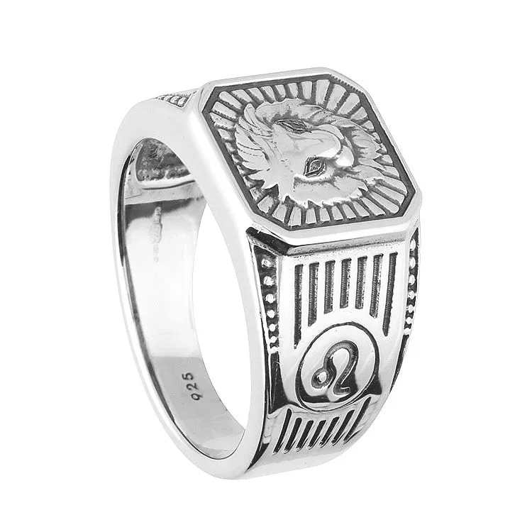Men's Sterling Silver Leo Zodiac Signet Ring