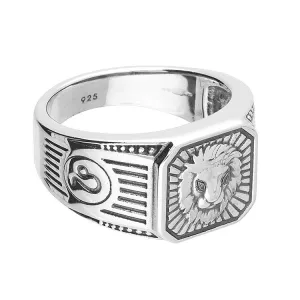 Men's Sterling Silver Leo Zodiac Signet Ring