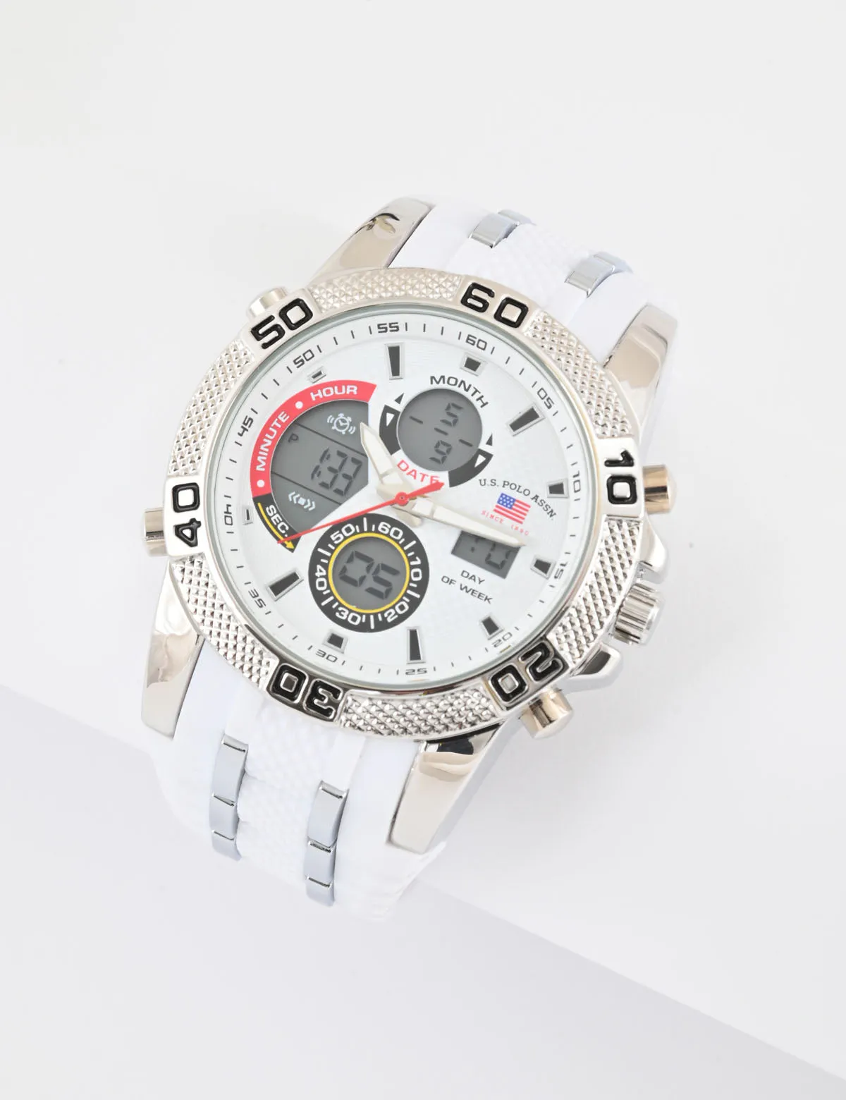 MEN'S WHITE RUBBER STRAP ANA DIGI SPORTS WATCH