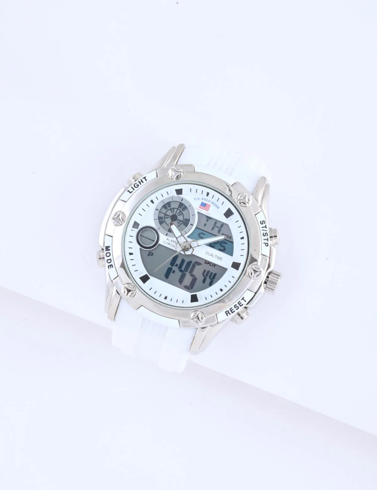 MEN'S WHITE STRAP ANA DIGI SPORTS WATCH