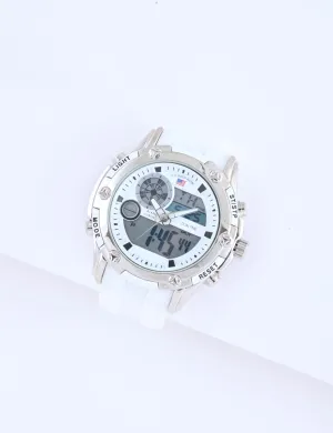 MEN'S WHITE STRAP ANA DIGI SPORTS WATCH
