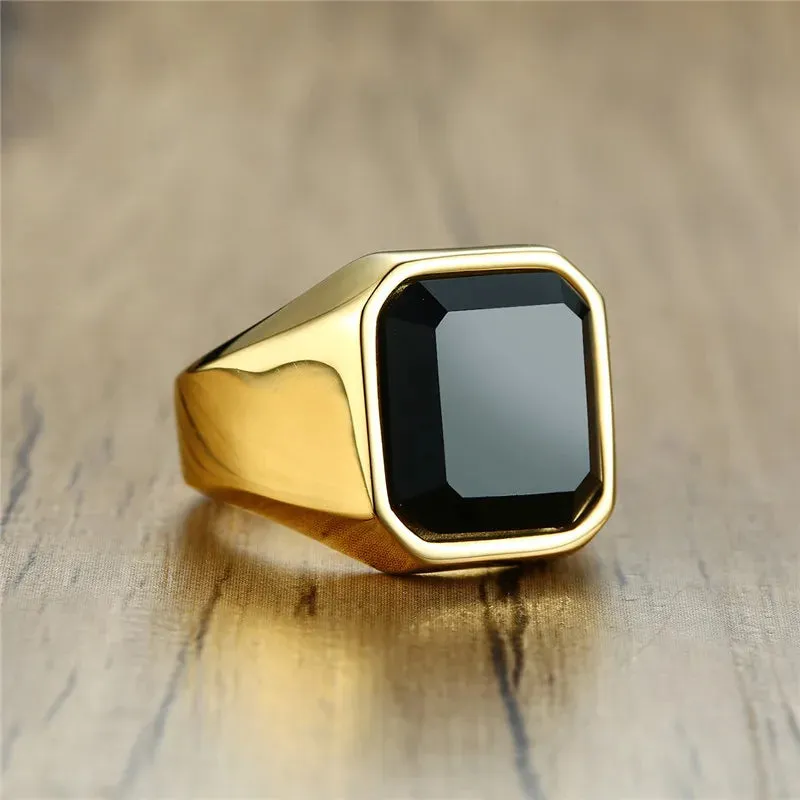 Metal Glossy Rings for Men Geometric Width Signet Square Finger Punk Style Fashion Ring Jewelry Accessories