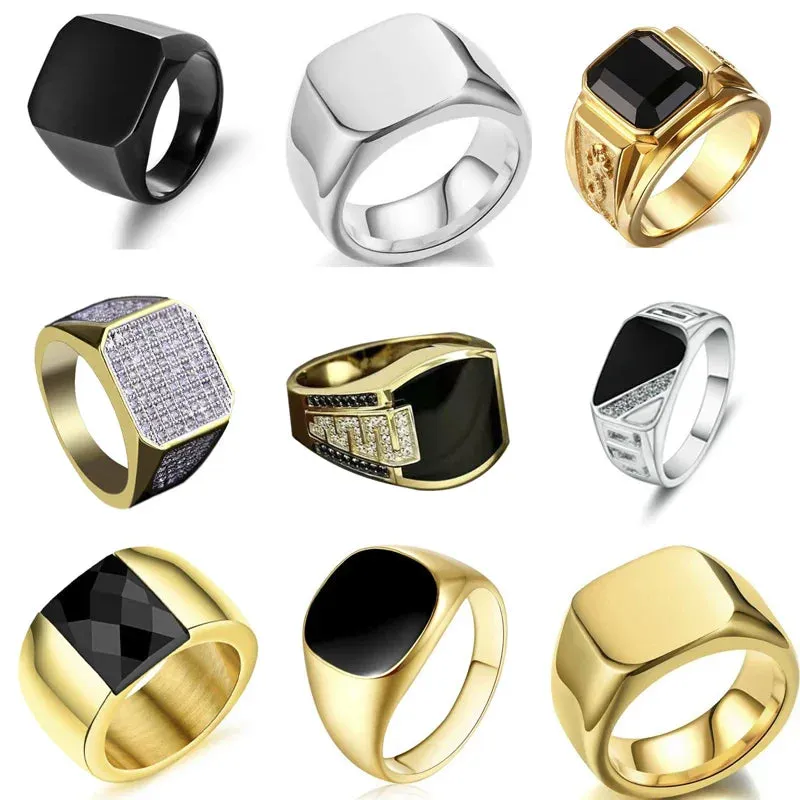 Metal Glossy Rings for Men Geometric Width Signet Square Finger Punk Style Fashion Ring Jewelry Accessories