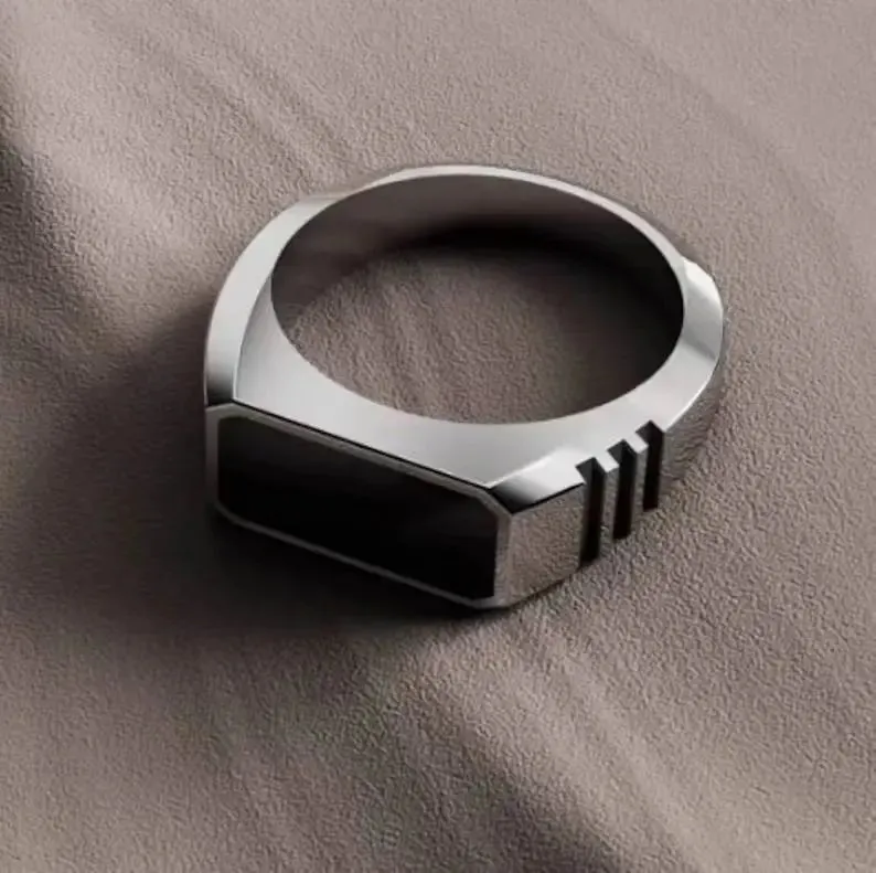 Metal Glossy Rings for Men Geometric Width Signet Square Finger Punk Style Fashion Ring Jewelry Accessories