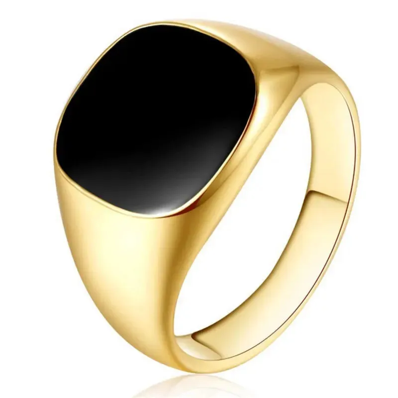 Metal Glossy Rings for Men Geometric Width Signet Square Finger Punk Style Fashion Ring Jewelry Accessories