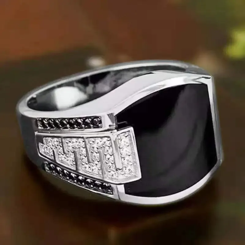 Metal Glossy Rings for Men Geometric Width Signet Square Finger Punk Style Fashion Ring Jewelry Accessories