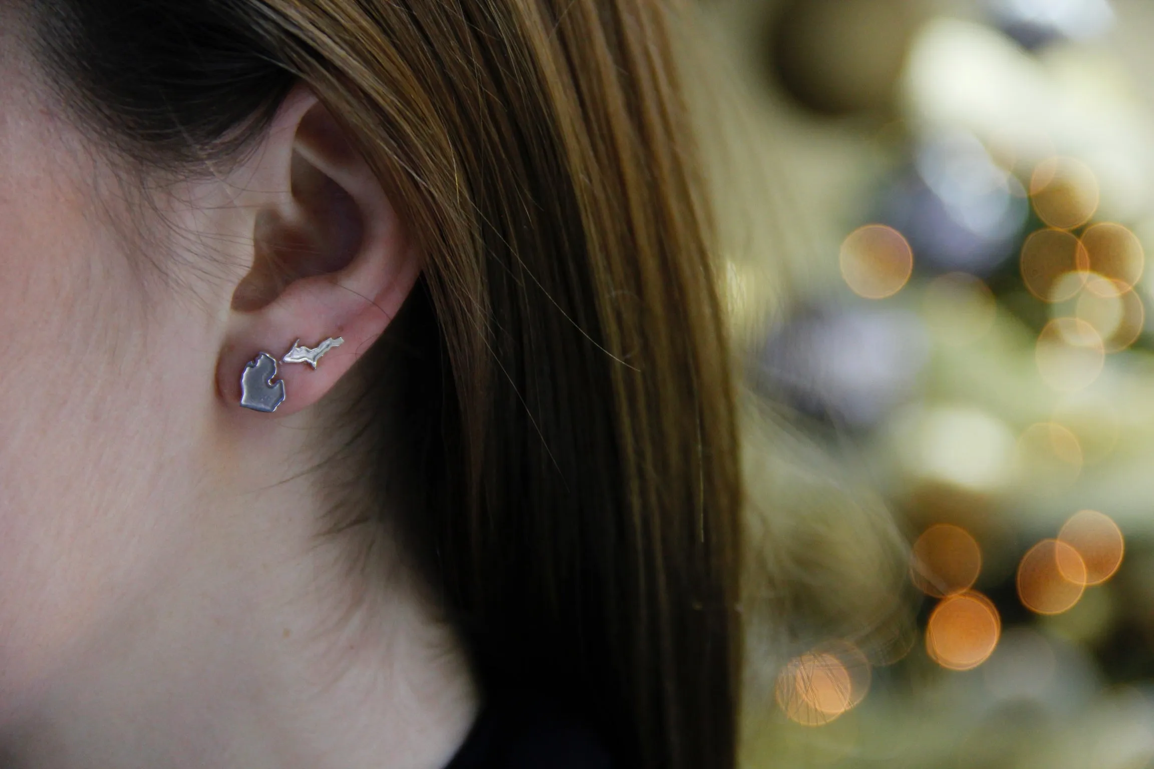 Michigan Silver Earrings Studs, Lower and Upper Peninsula