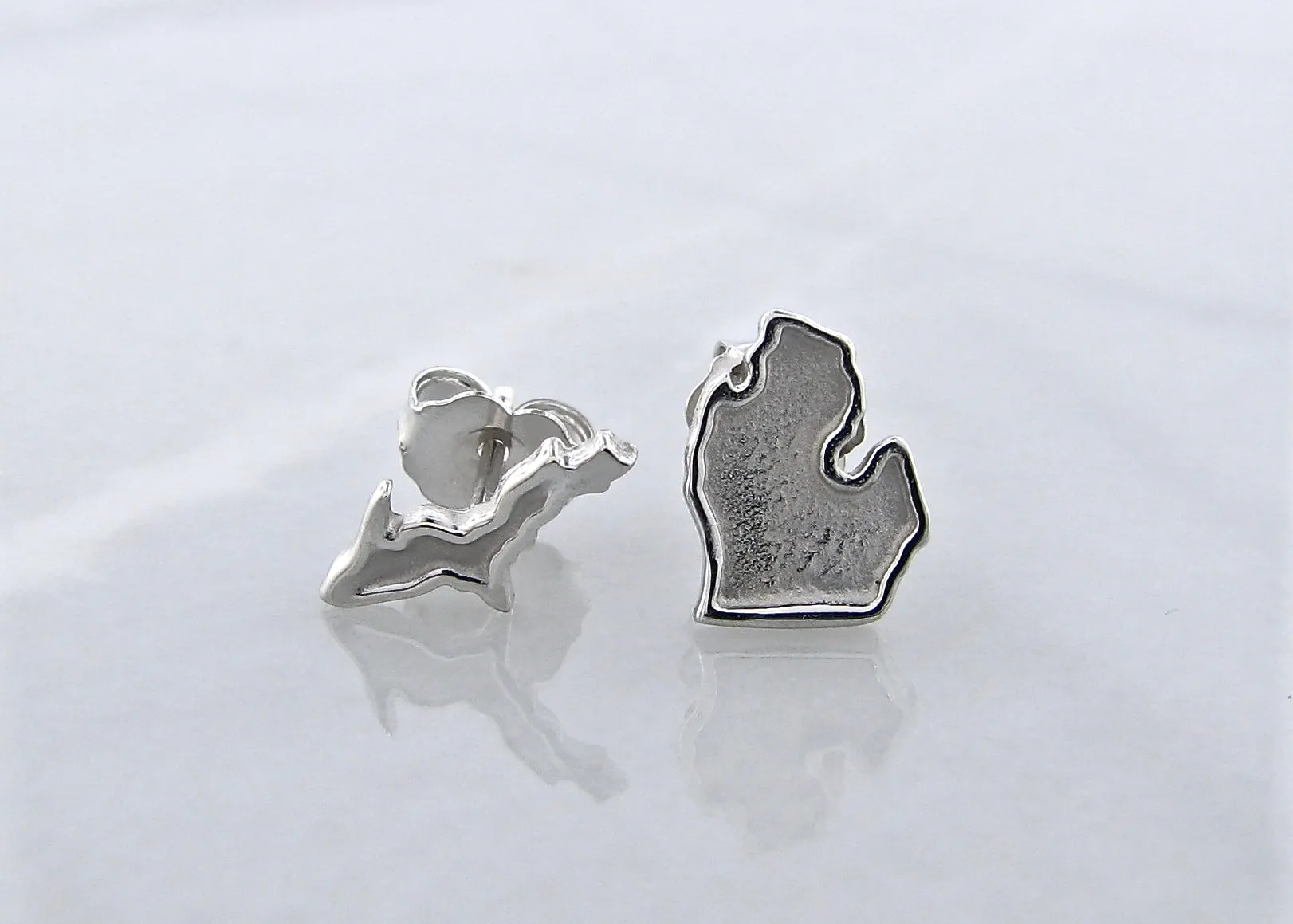 Michigan Silver Earrings Studs, Lower and Upper Peninsula