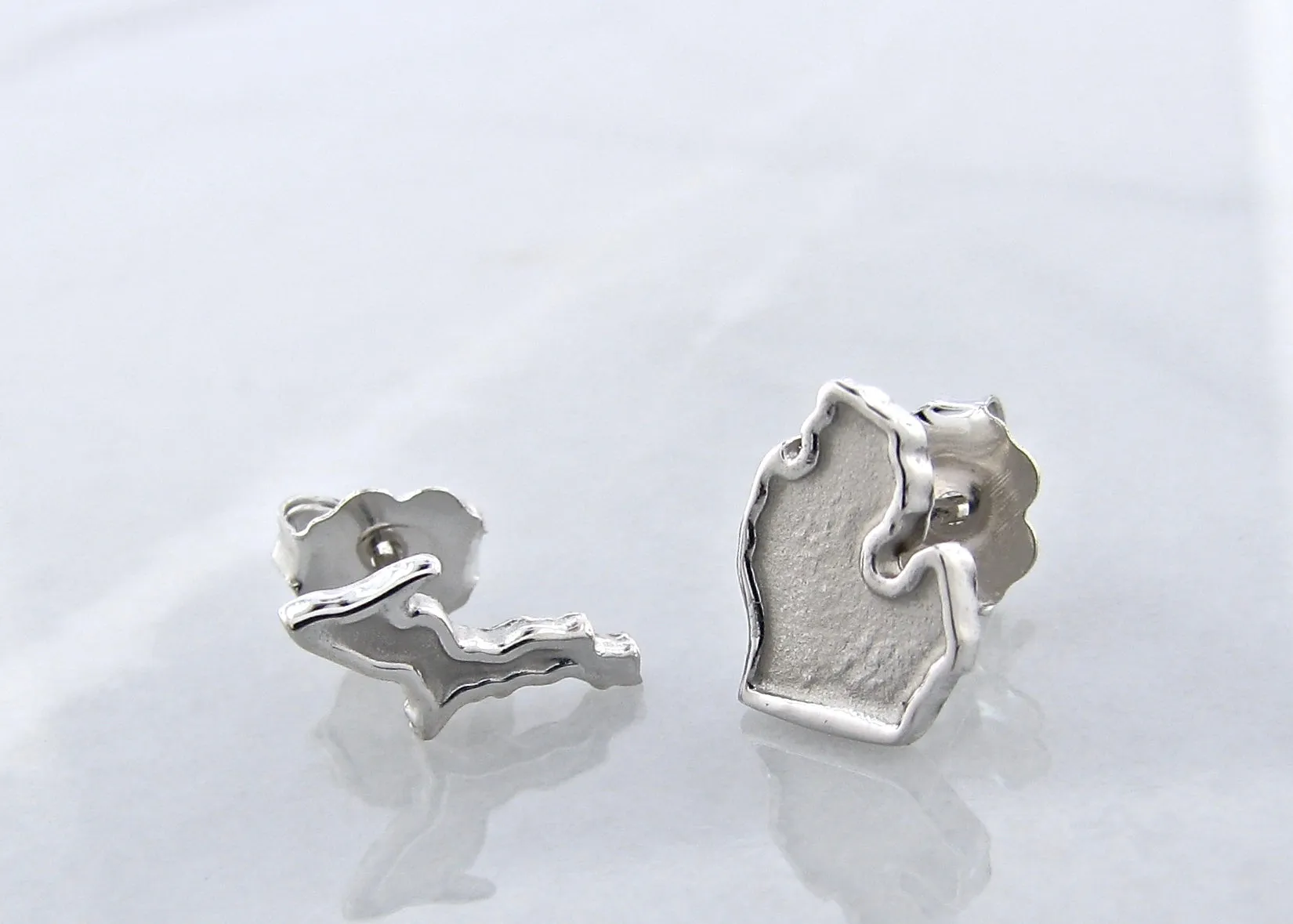 Michigan Silver Earrings Studs, Lower and Upper Peninsula