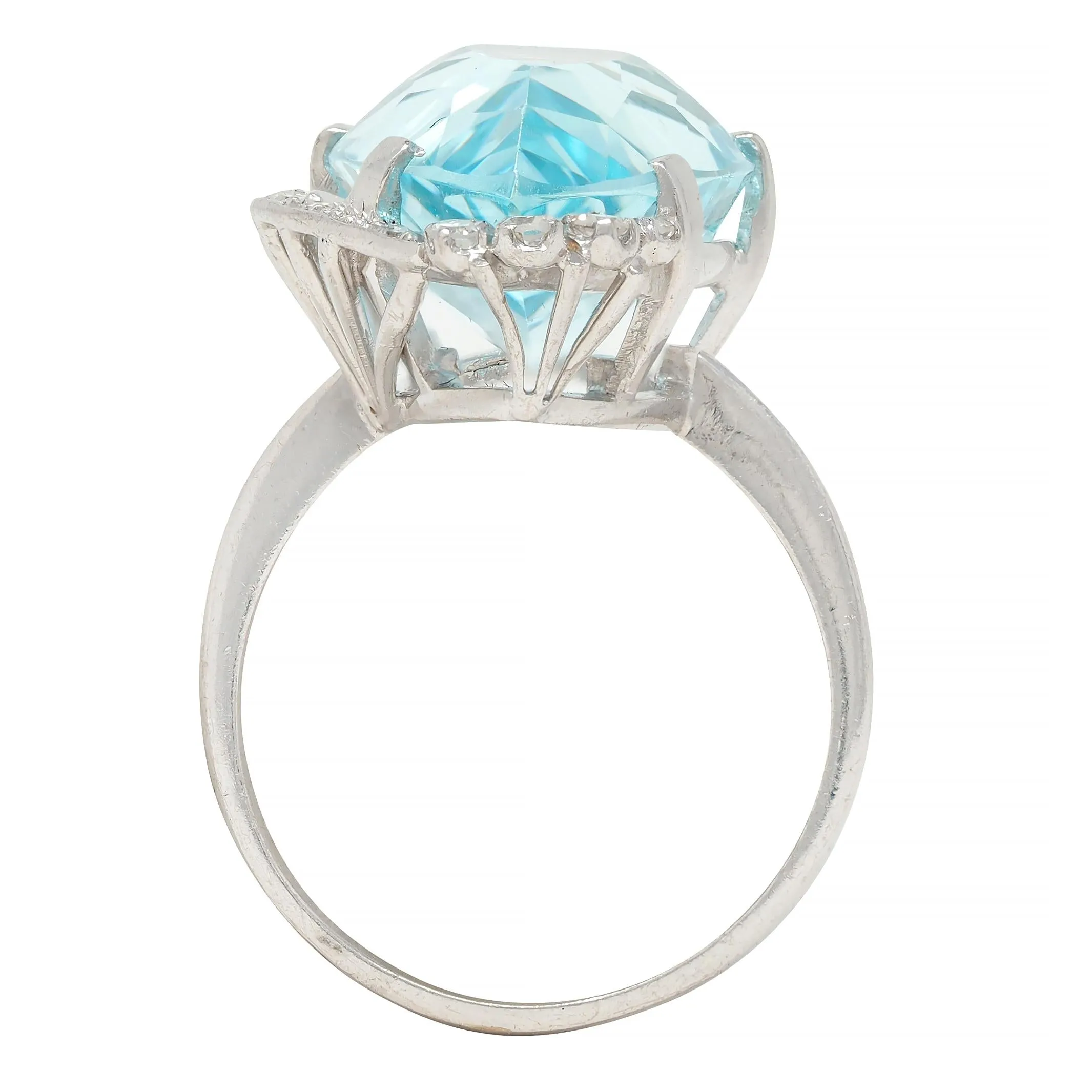 Mid-Century 12.00 CTW Pear Cut Aquamarine Diamond 18 Karat White Gold Vintage Cocktail Ring