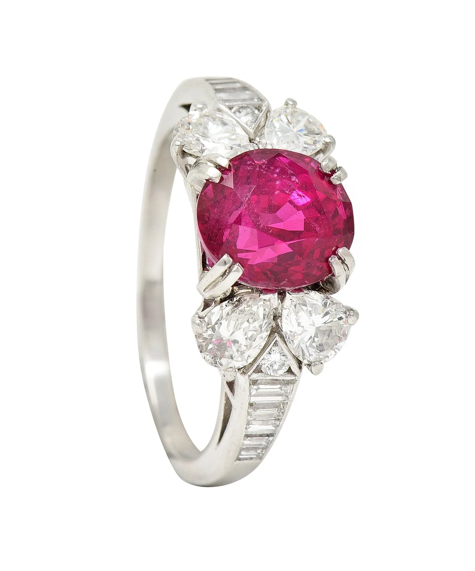 Mid-Century 4.31 CTW No Heat Burma Spinel Diamond Platinum Vintage Ring GIA